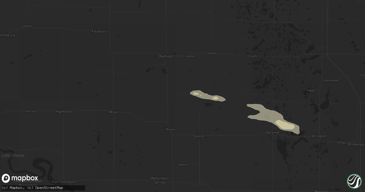 Hail map in Hitchcock, SD on July 21, 2025