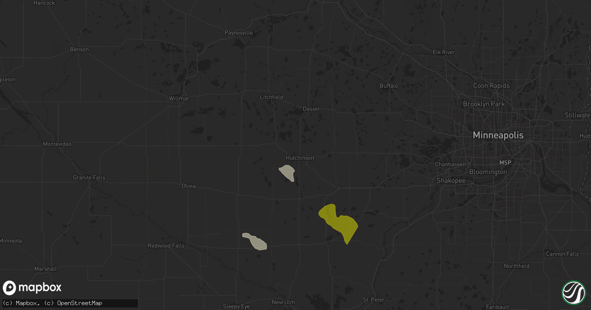 Hail map in Hutchinson, MN on July 21, 2025