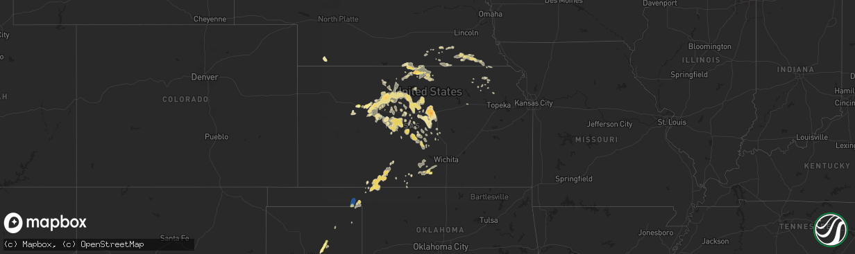 Hail map in Kansas on July 21, 2025
