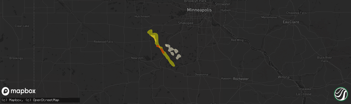 Hail map in Le Center, MN on July 21, 2025