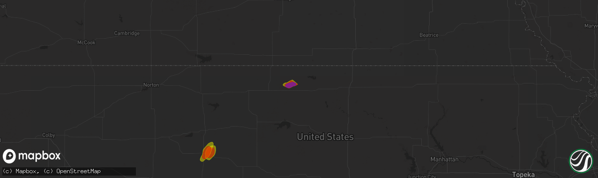 Hail map in Mankato, KS on July 21, 2025