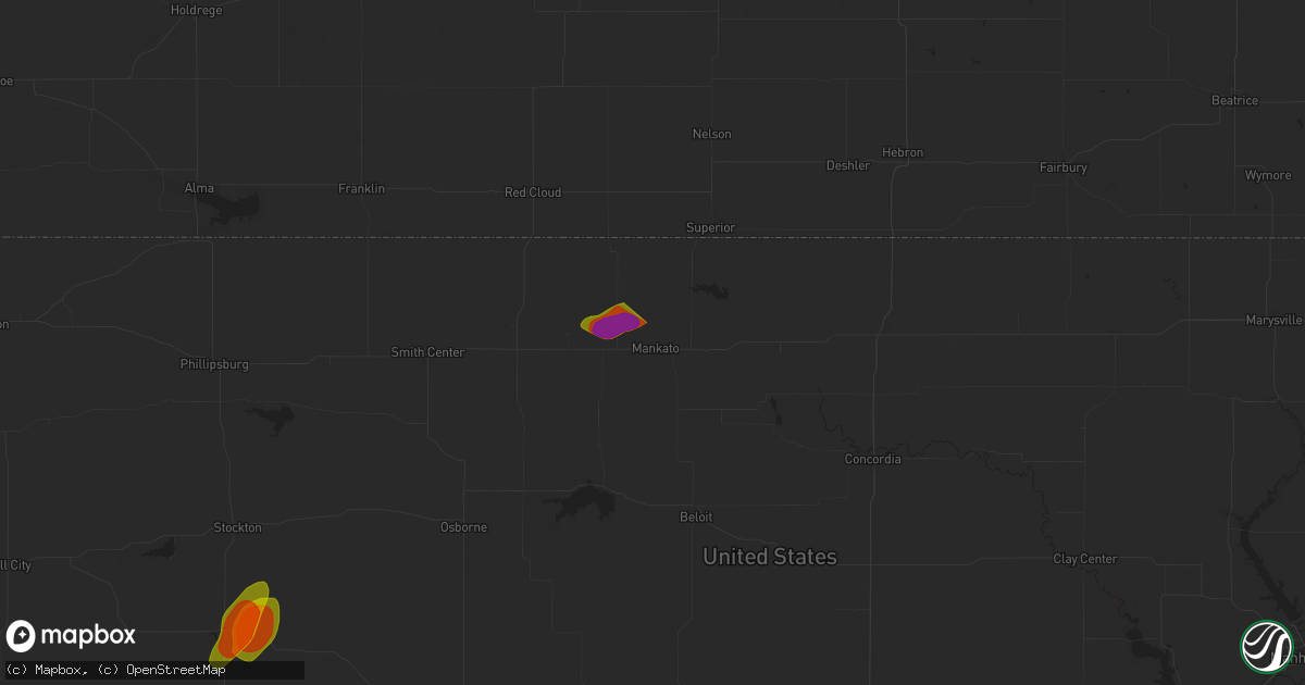 Hail map in Mankato, KS on July 21, 2025