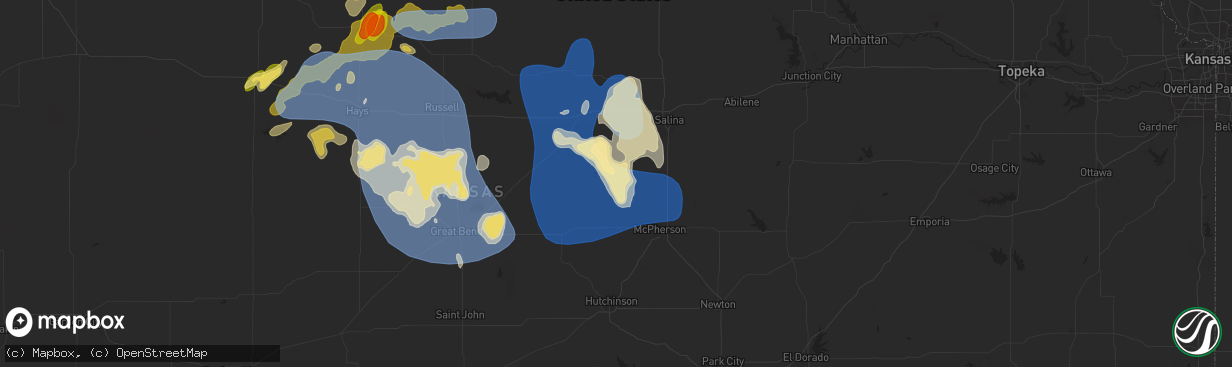 Hail map in Marquette, KS on July 21, 2025