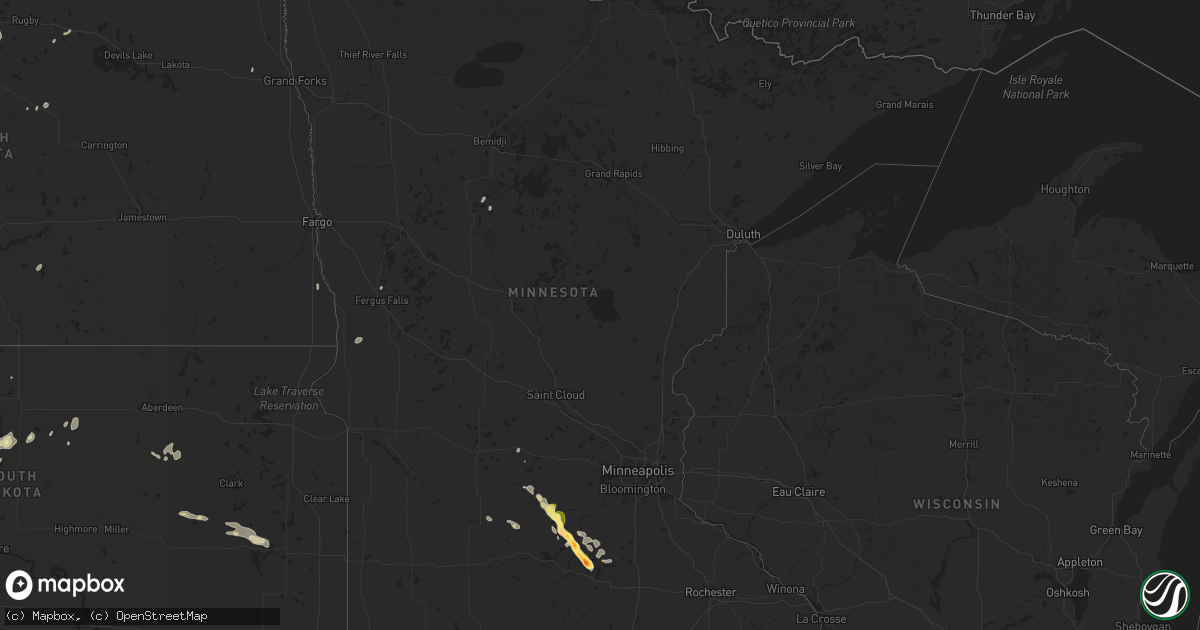 Hail map in Minnesota on July 21, 2025