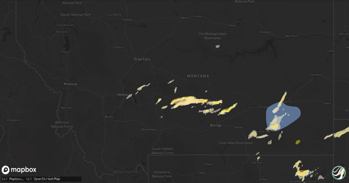 Hail map in Montana on July 21, 2025