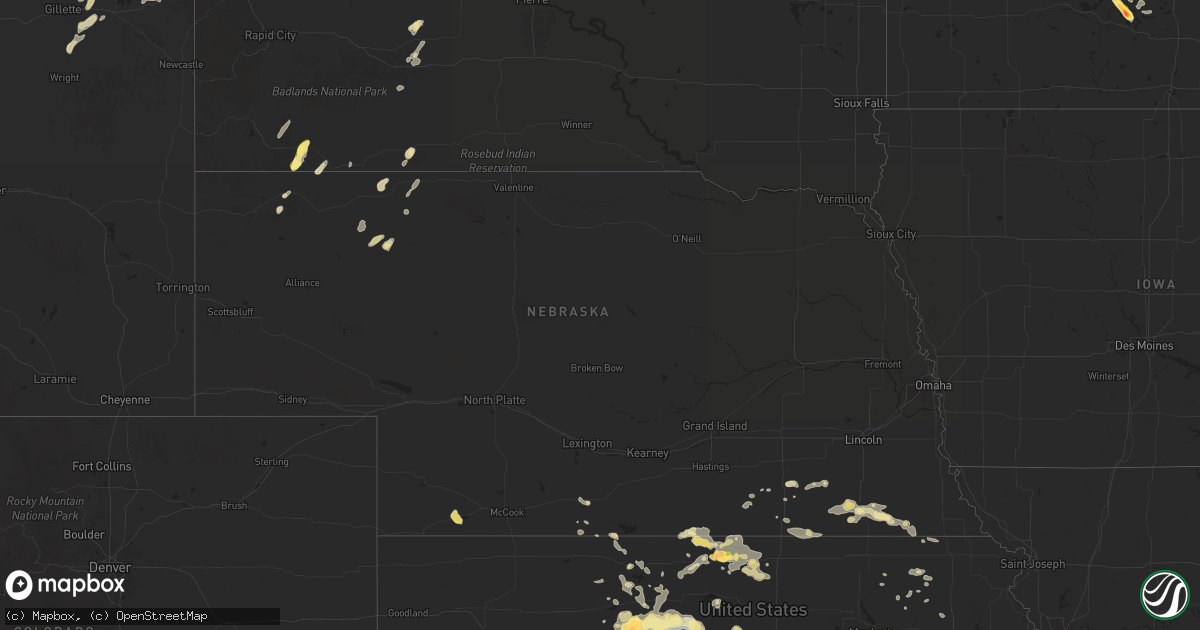 Hail map in Nebraska on July 21, 2025