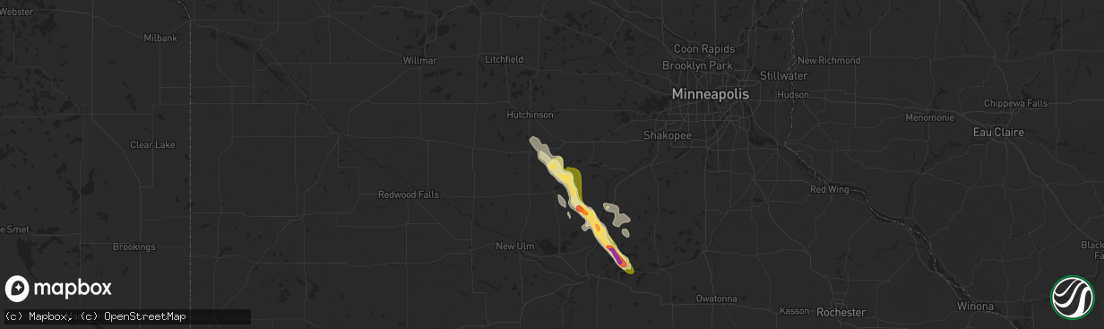 Hail map in New Auburn, MN on July 21, 2025