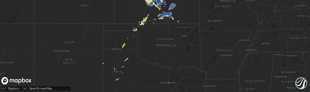 Hail map in Oklahoma on July 21, 2025