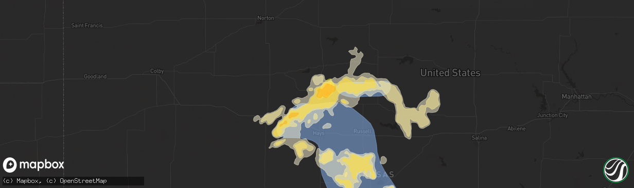 Hail map in Plainville, KS on July 21, 2025
