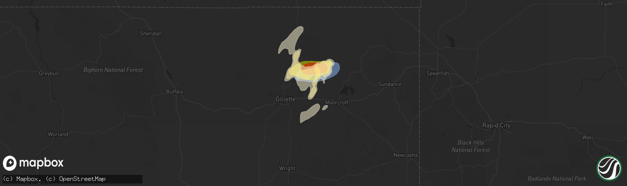 Hail map in Rozet, WY on July 21, 2025