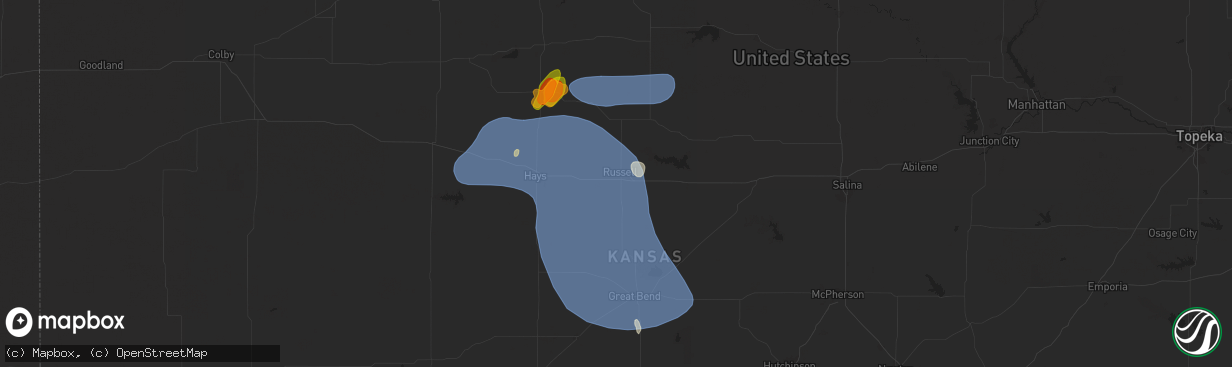 Hail map in Russell, KS on July 21, 2025