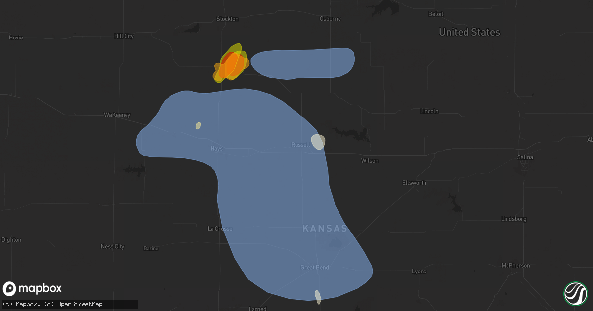 Hail map in Russell, KS on July 21, 2025