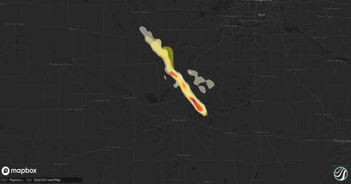 Hail map in Saint Peter, MN on July 21, 2025