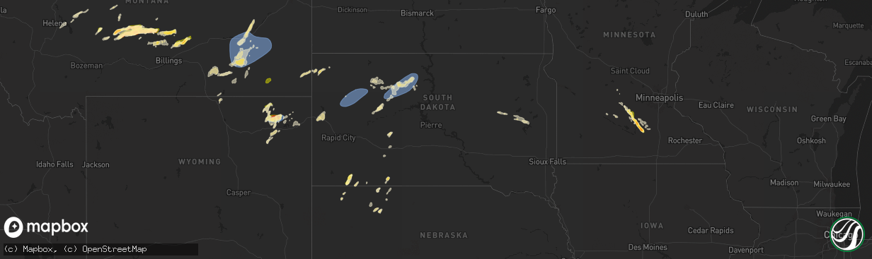 Hail map in South Dakota on July 21, 2025