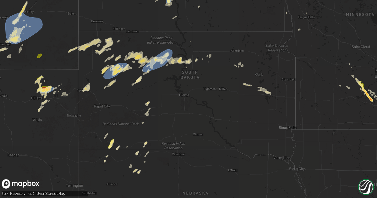 Hail map in South Dakota on July 21, 2025