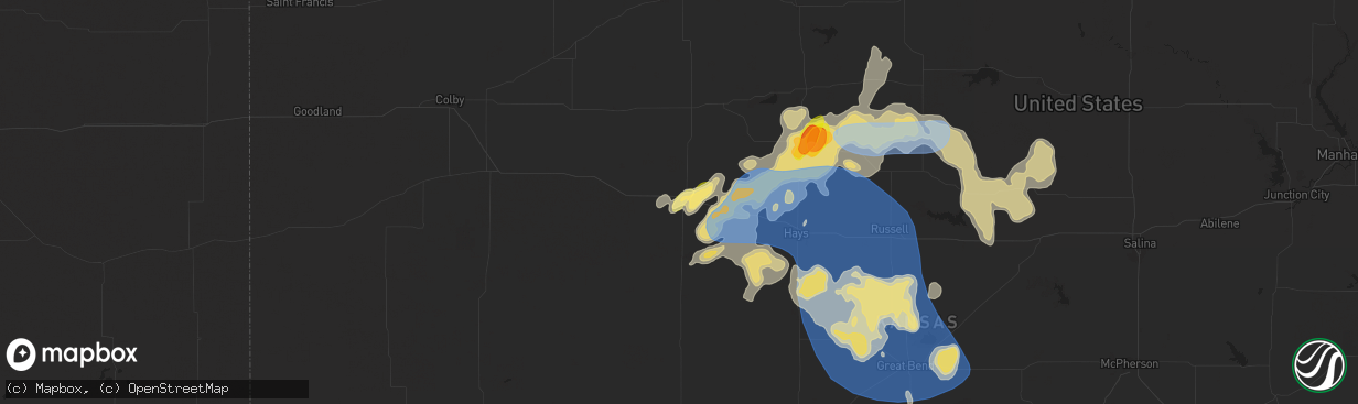 Hail map in Wakeeney, KS on July 21, 2025