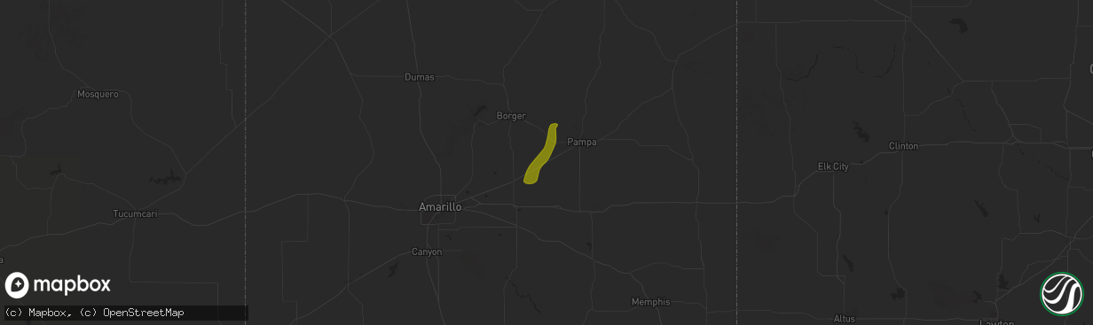 Hail map in White Deer, TX on July 21, 2025