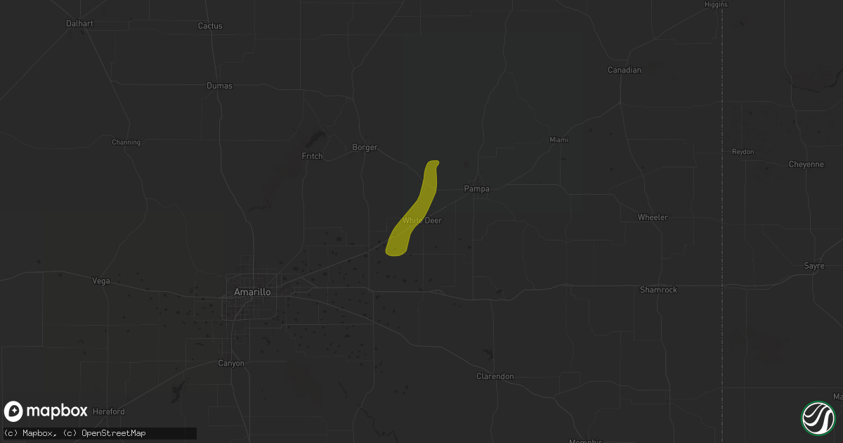 Hail map in White Deer, TX on July 21, 2025