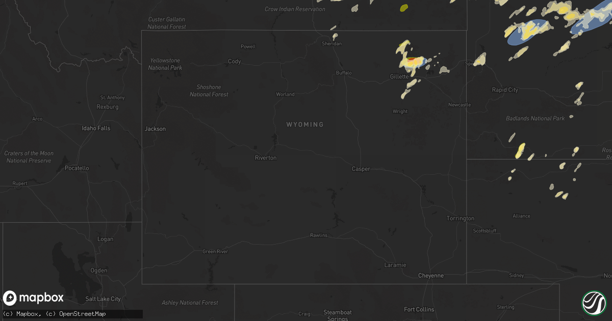 Hail map in Wyoming on July 21, 2025