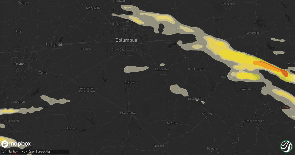 Hail map in Amanda, OH on July 21, 2026