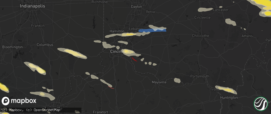 Hail map in Amelia, OH on July 21, 2026