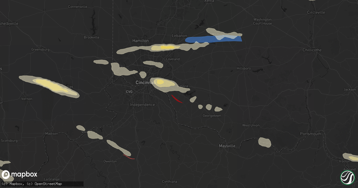 Hail map in Amelia, OH on July 21, 2026