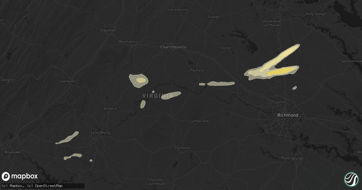 Hail map in Arvonia, VA on July 21, 2026