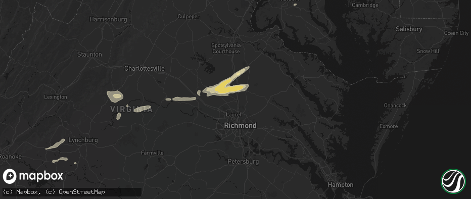 Hail map in Ashland, VA on July 21, 2026