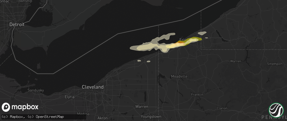 Hail map in Ashtabula, OH on July 21, 2026