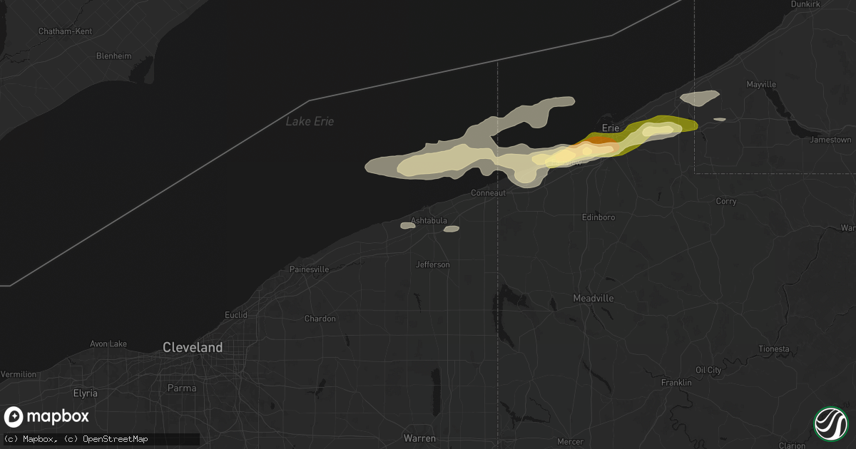 Hail map in Ashtabula, OH on July 21, 2026