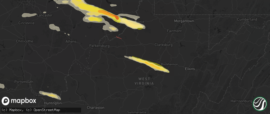 Hail map in Auburn, WV on July 21, 2026