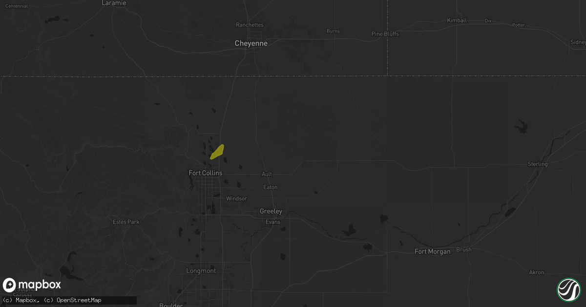 Hail map in Ault, CO on July 21, 2026