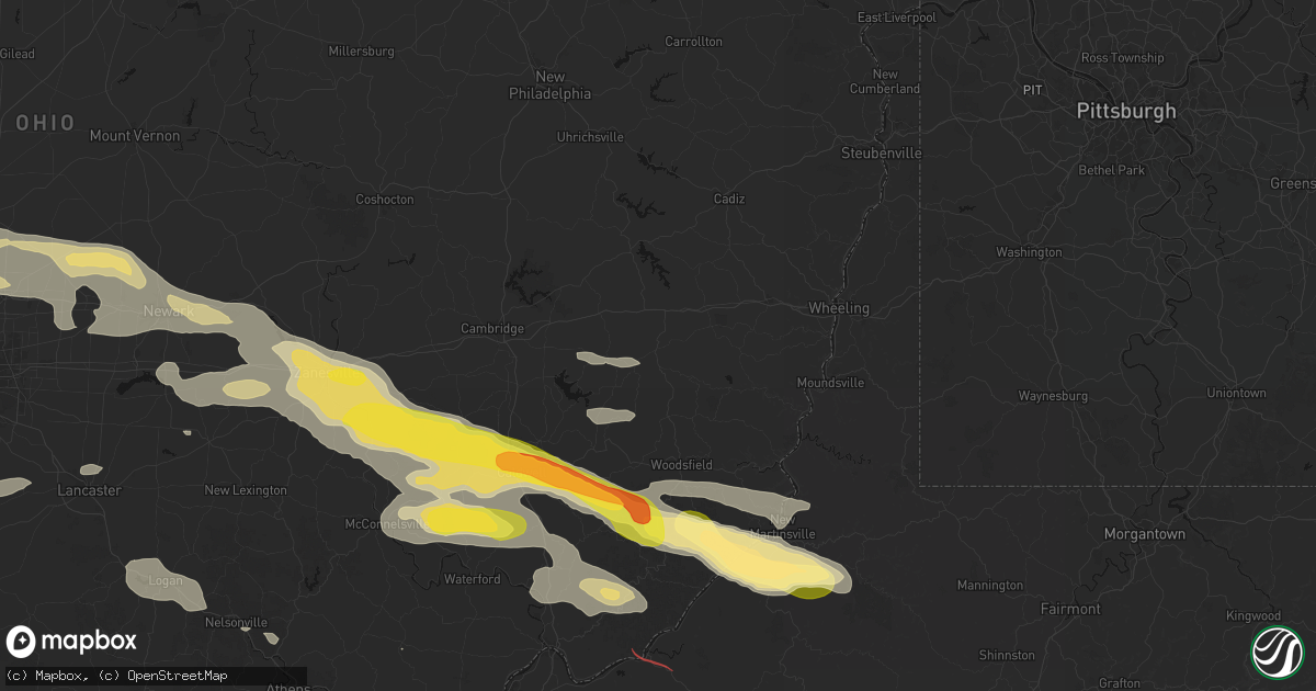 Hail map in Barnesville, OH on July 21, 2026