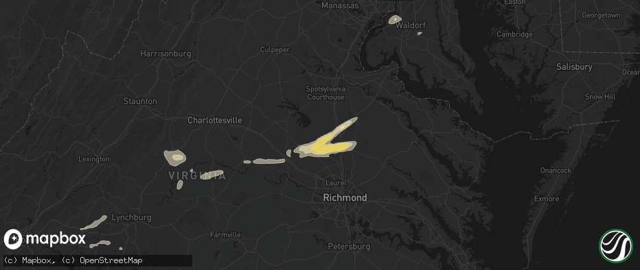 Hail map in Beaverdam, VA on July 21, 2026