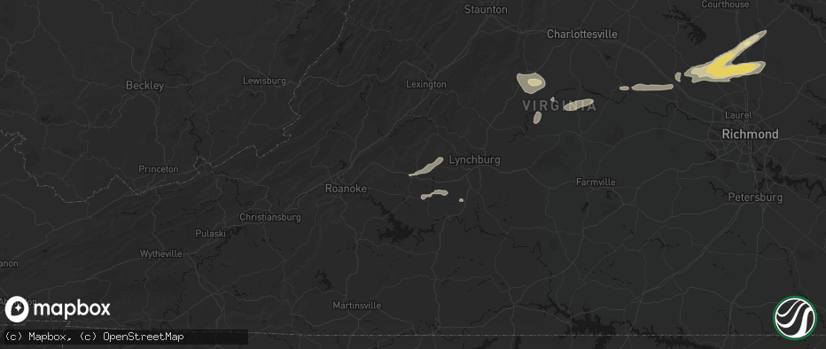 Hail map in Bedford, VA on July 21, 2026