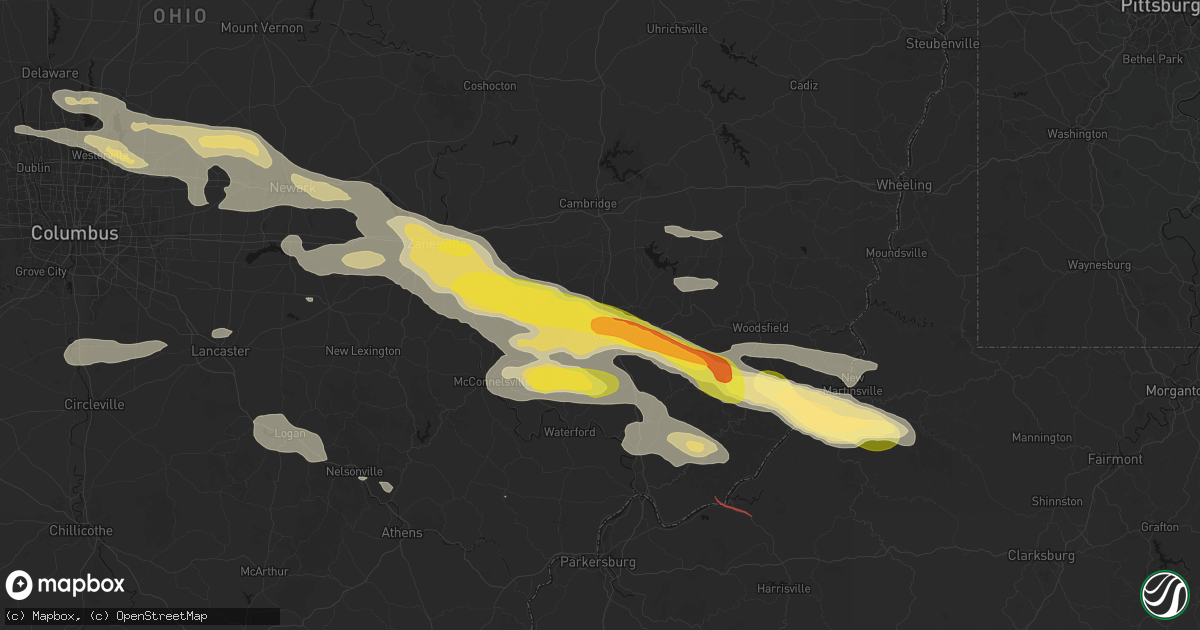 Hail map in Belle Valley, OH on July 21, 2026