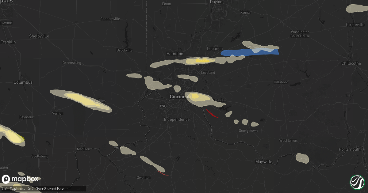 Hail map in Bellevue, KY on July 21, 2026
