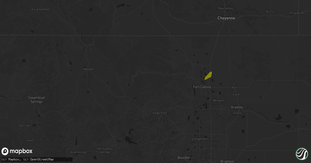 Hail map in Bellvue, CO on July 21, 2026