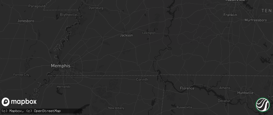 Hail map in Bethel Springs, TN on July 21, 2026