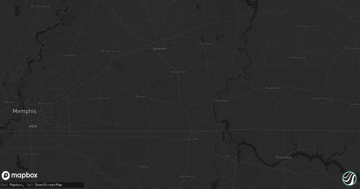 Hail map in Bethel Springs, TN on July 21, 2026