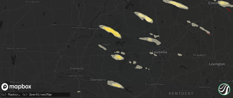 Hail map in Birdseye, IN on July 21, 2026