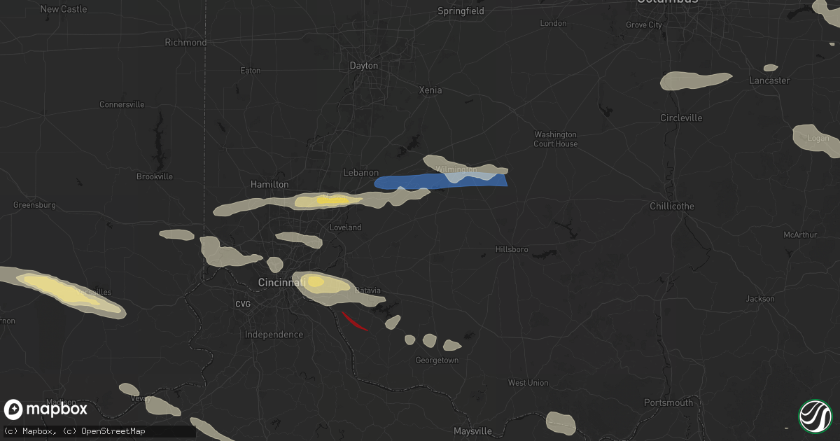 Hail map in Blanchester, OH on July 21, 2026