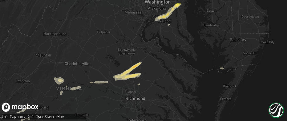 Hail map in Bowling Green, VA on July 21, 2026