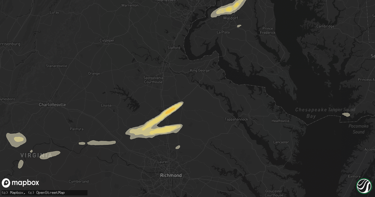 Hail map in Bowling Green, VA on July 21, 2026