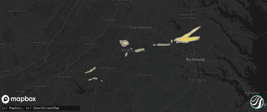 Hail map in Buckingham, VA on July 21, 2026