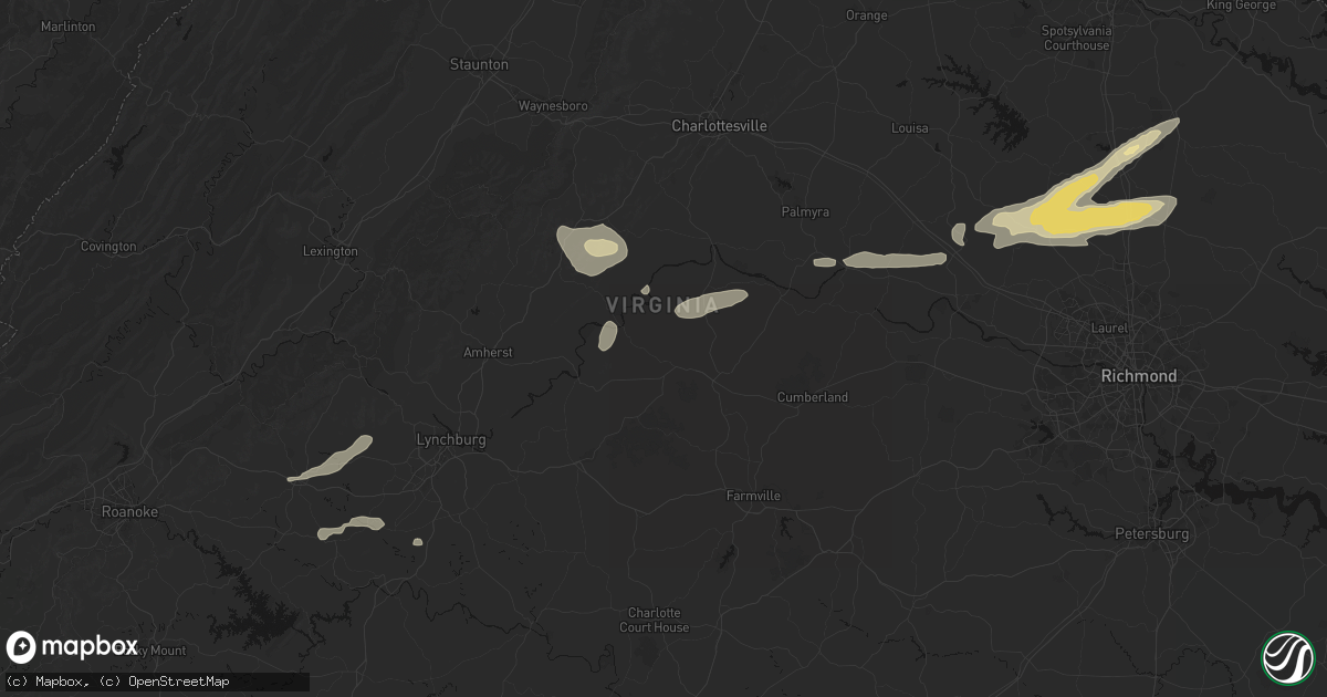 Hail map in Buckingham, VA on July 21, 2026