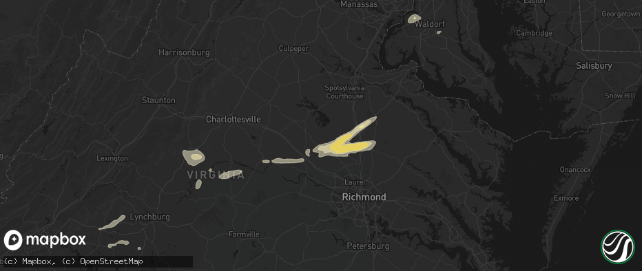 Hail map in Bumpass, VA on July 21, 2026