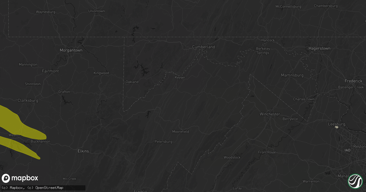 Hail map in Burlington, WV on July 21, 2026