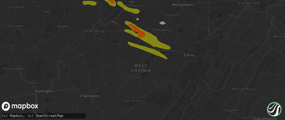 Hail map in Burnsville, WV on July 21, 2026