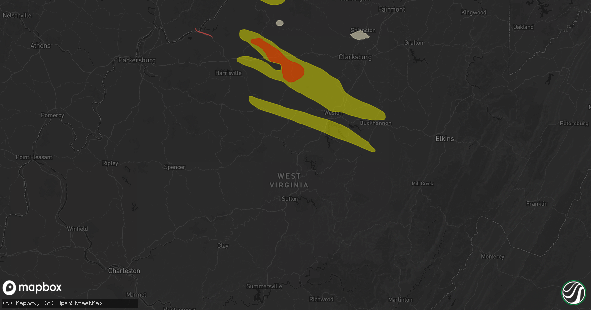 Hail map in Burnsville, WV on July 21, 2026